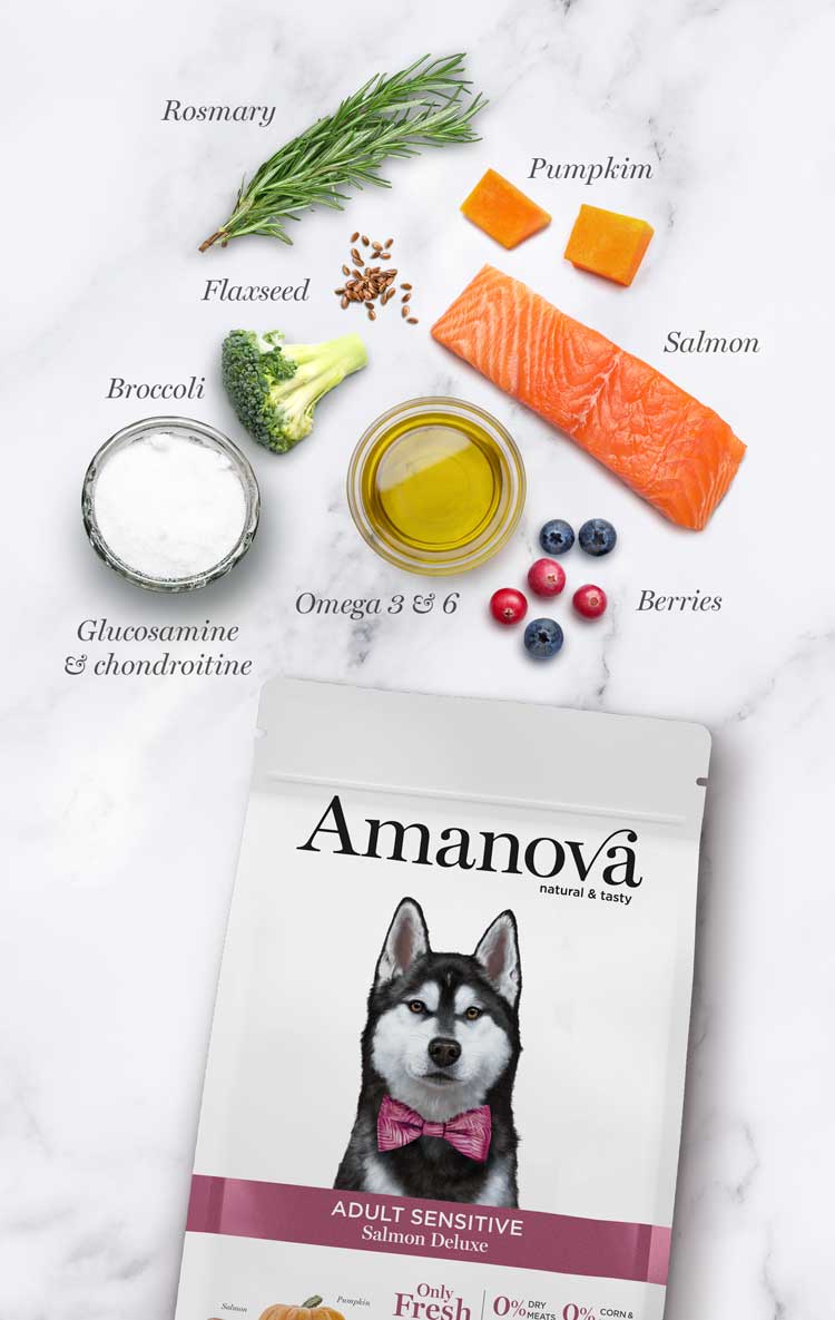 Amanova dog adult Sensitive lohi & kurpitsa 2 kg