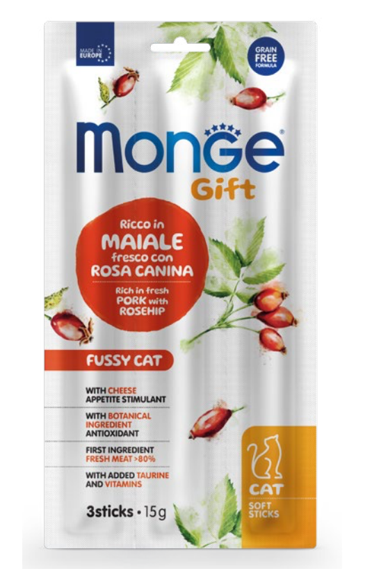 Monge Cat Gift Soft Stick nirsolle Possu-Ruusunmarja 15 g